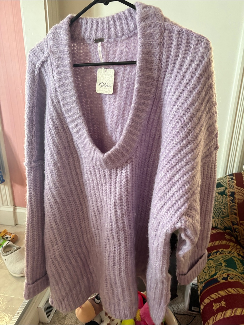 Free People Lavender Chunky Cowl Neck Sweater